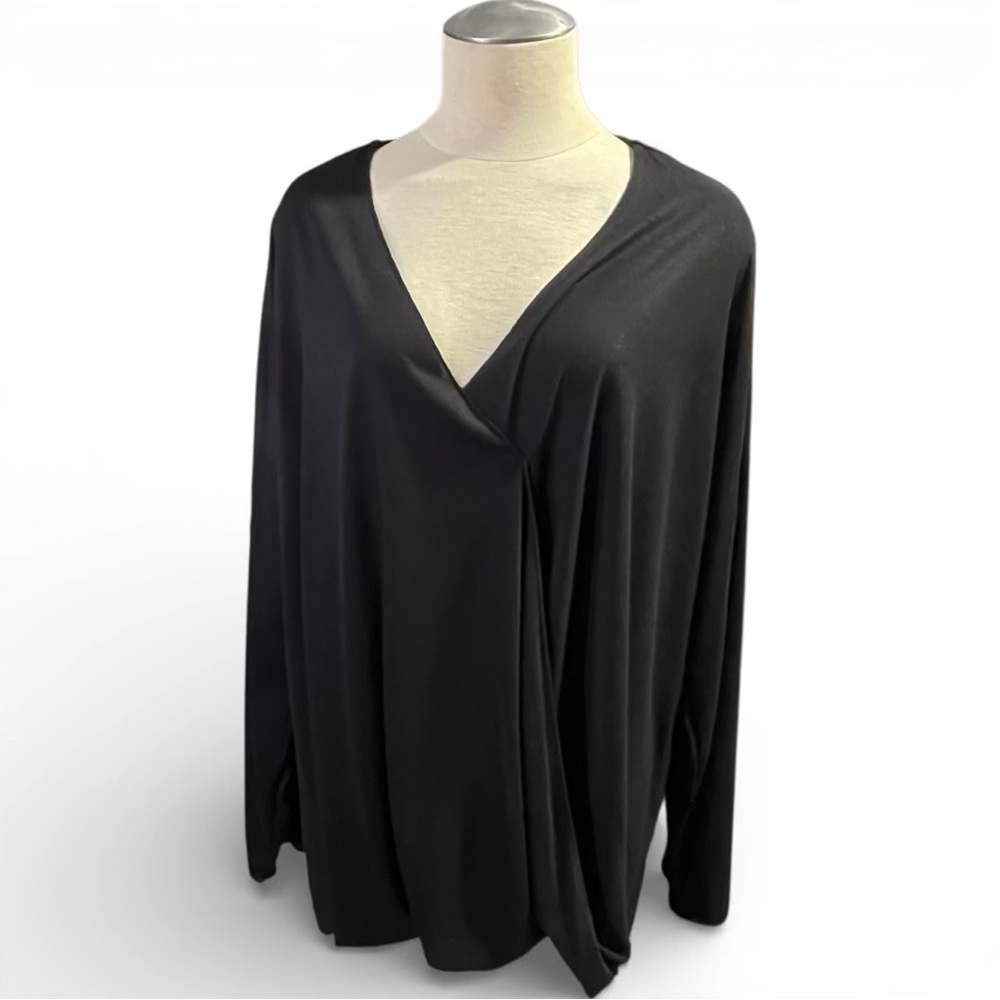 Ava & Viv - Surplice Top Wrap Blouse Black Long Sleeve V-Neck - Size 2X - NEW